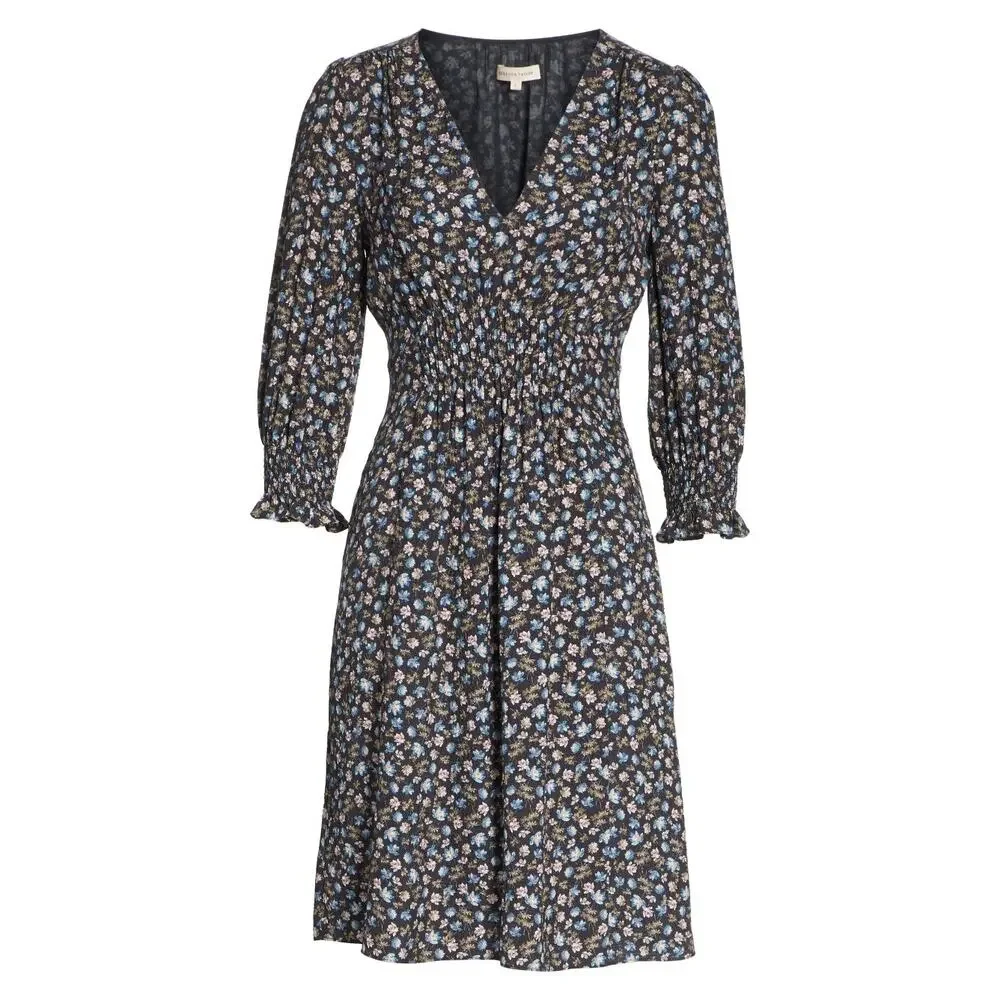 Rebecca Taylor Zelma Floral Silk Midi Dress Women’s 4 Black Cottagecore Prarie - Picture 2 of 16